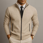 Men’s Modern Textured Zip Jumper Beige