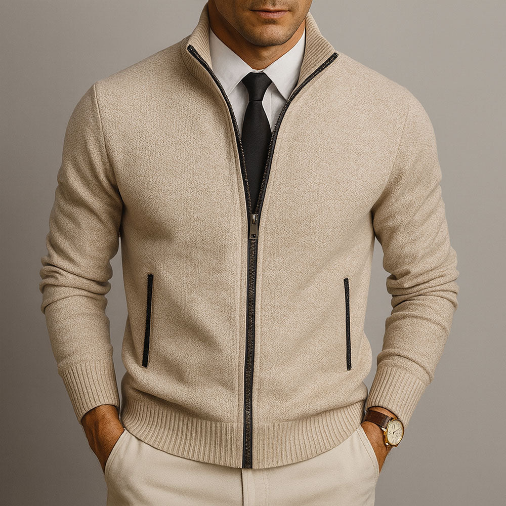 Men’s Modern Textured Zip Jumper Beige