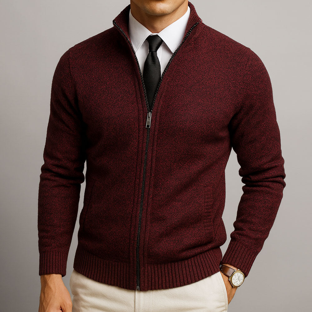 Men’s Modern Textured Zip Jumper Red