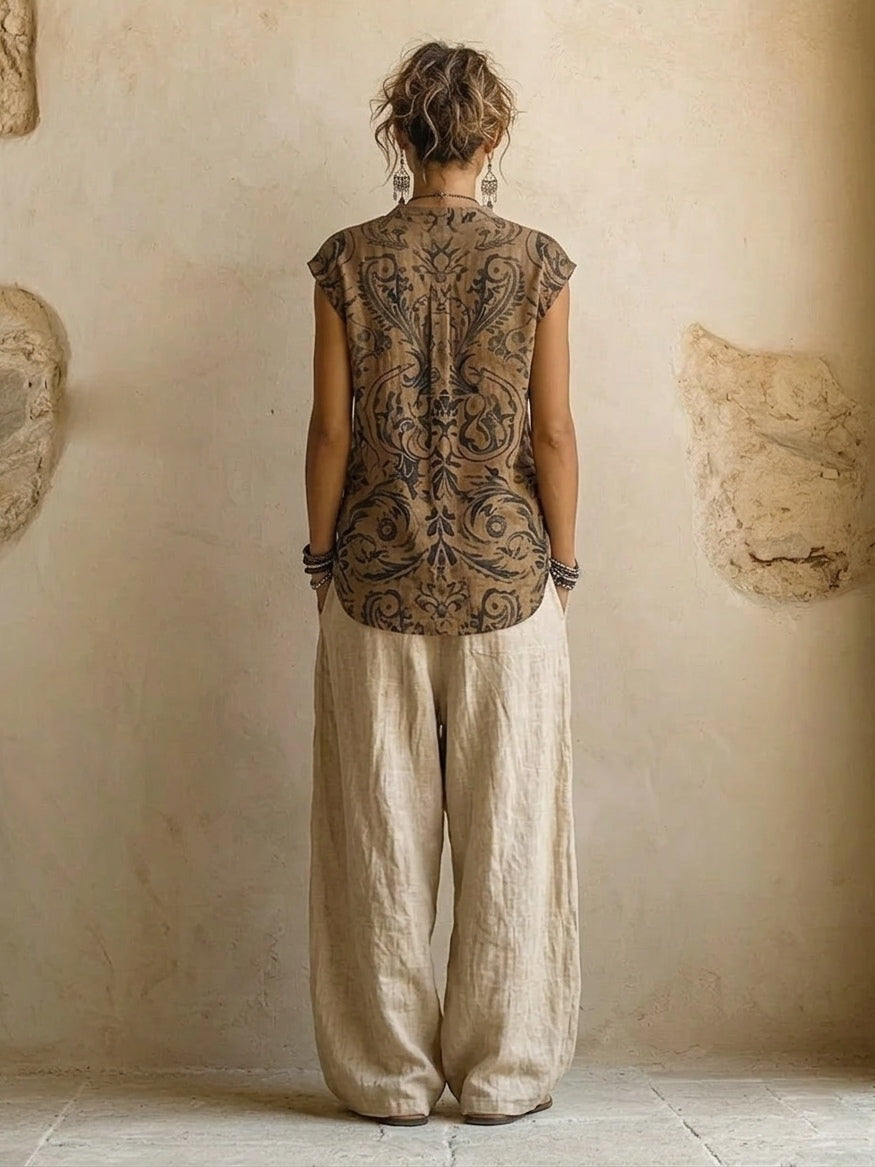 Women’s Elegant Three-Piece Set with Wide-Leg Trousers