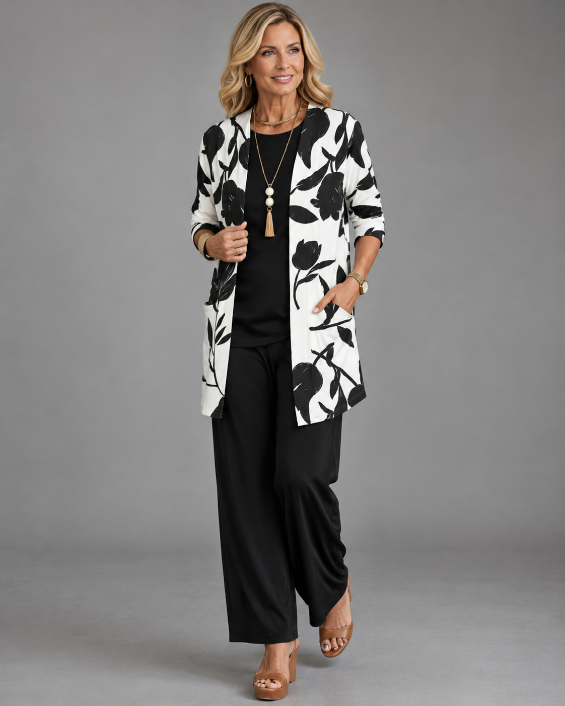 Women’s Elegant Three-Piece Set Black White