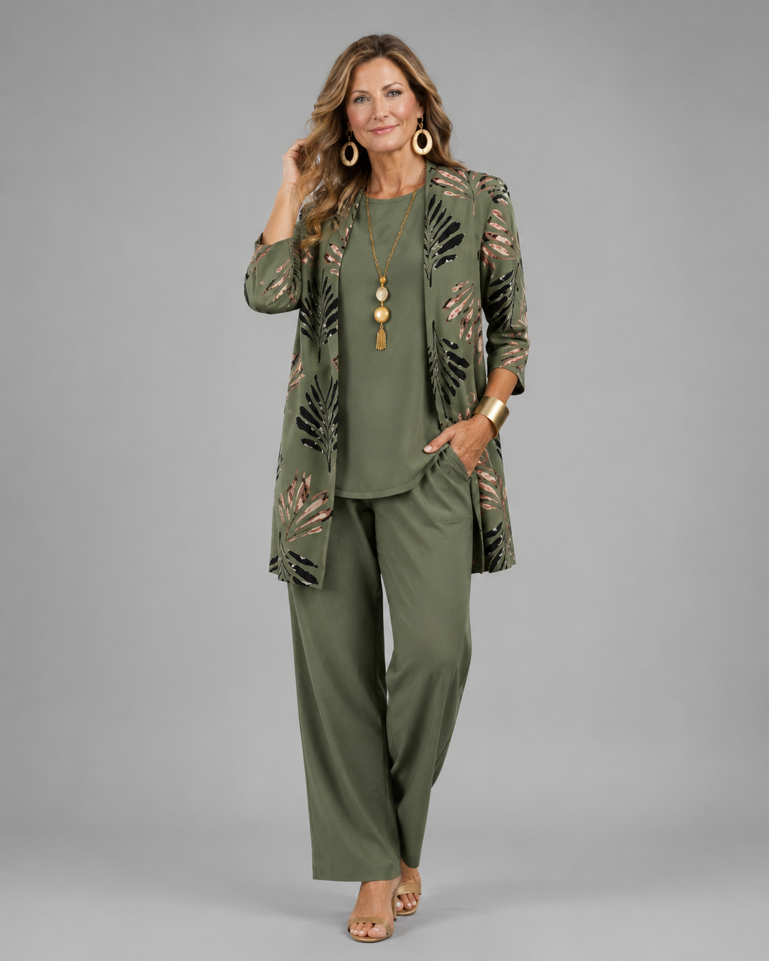 Women’s Elegant Three-Piece Set Olive Green
