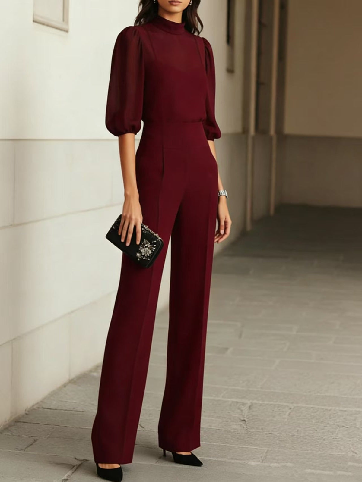 Women’s Elegant Three-Piece Set Wine Red