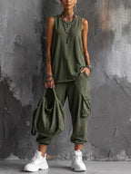 Women’s Comfortable Two-Piece Casual Set Army Green