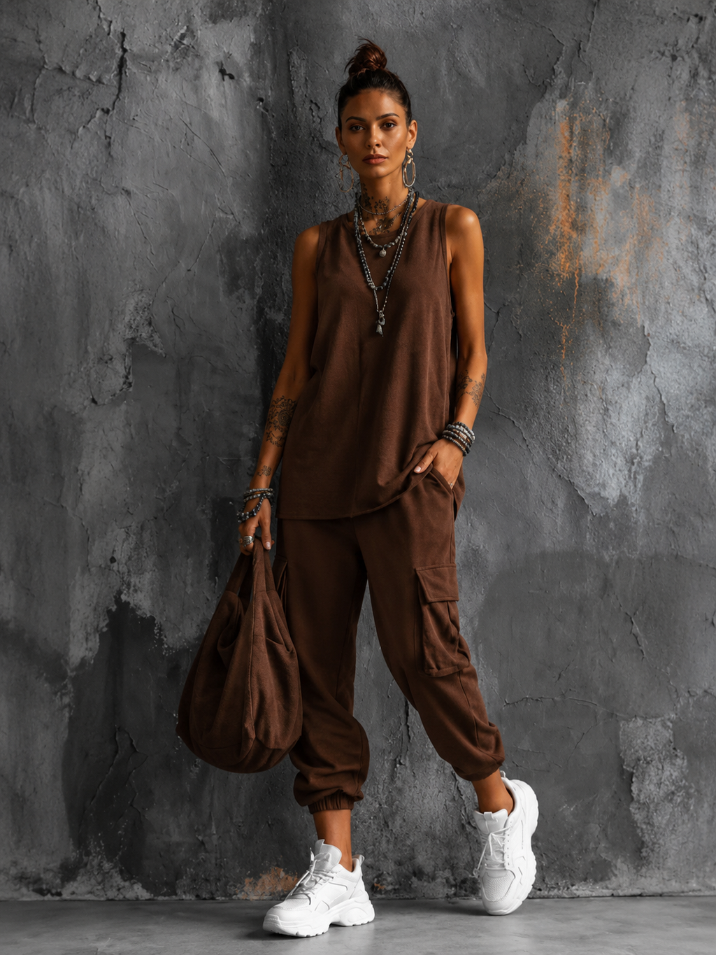 Women’s Comfortable Two-Piece Casual Set Brown