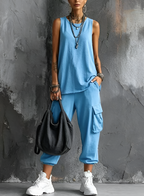 Women’s Comfortable Two-Piece Casual Set Light Blue