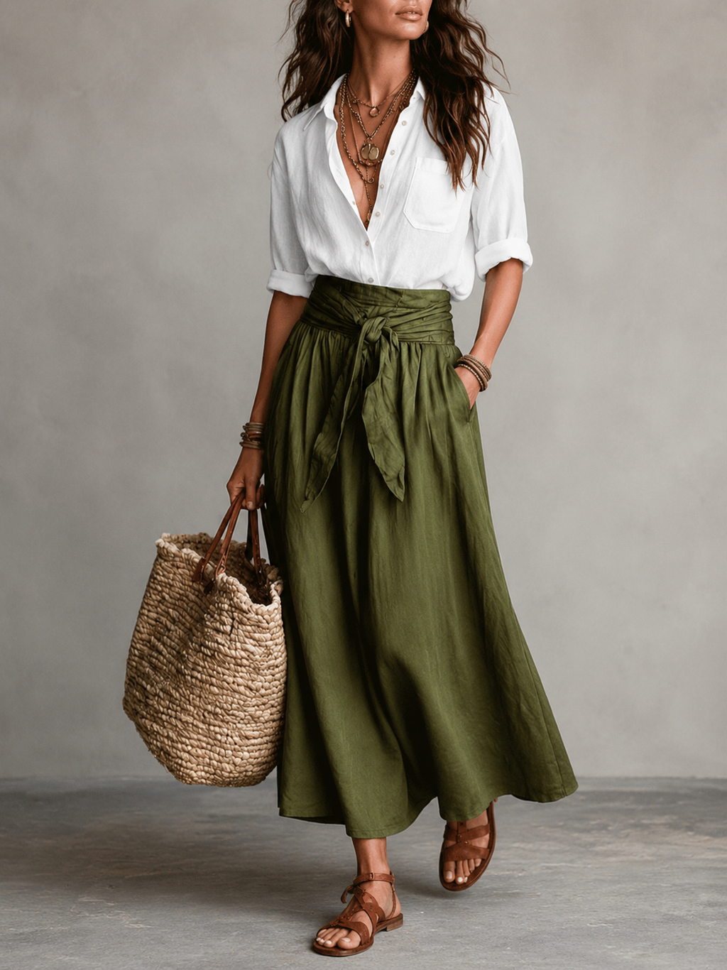 Women’s Two-Piece Colour Block Top and Trousers Set White and Green