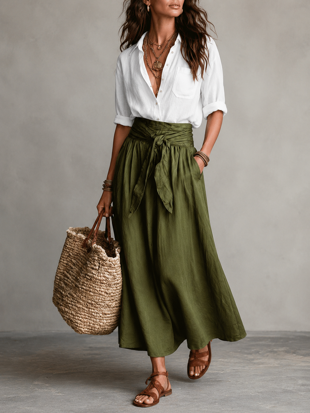 Women’s Two-Piece Colour Block Top and Trousers Set White and Green