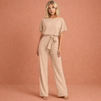 Women’s Two-Piece Set with Top and Trousers Beige