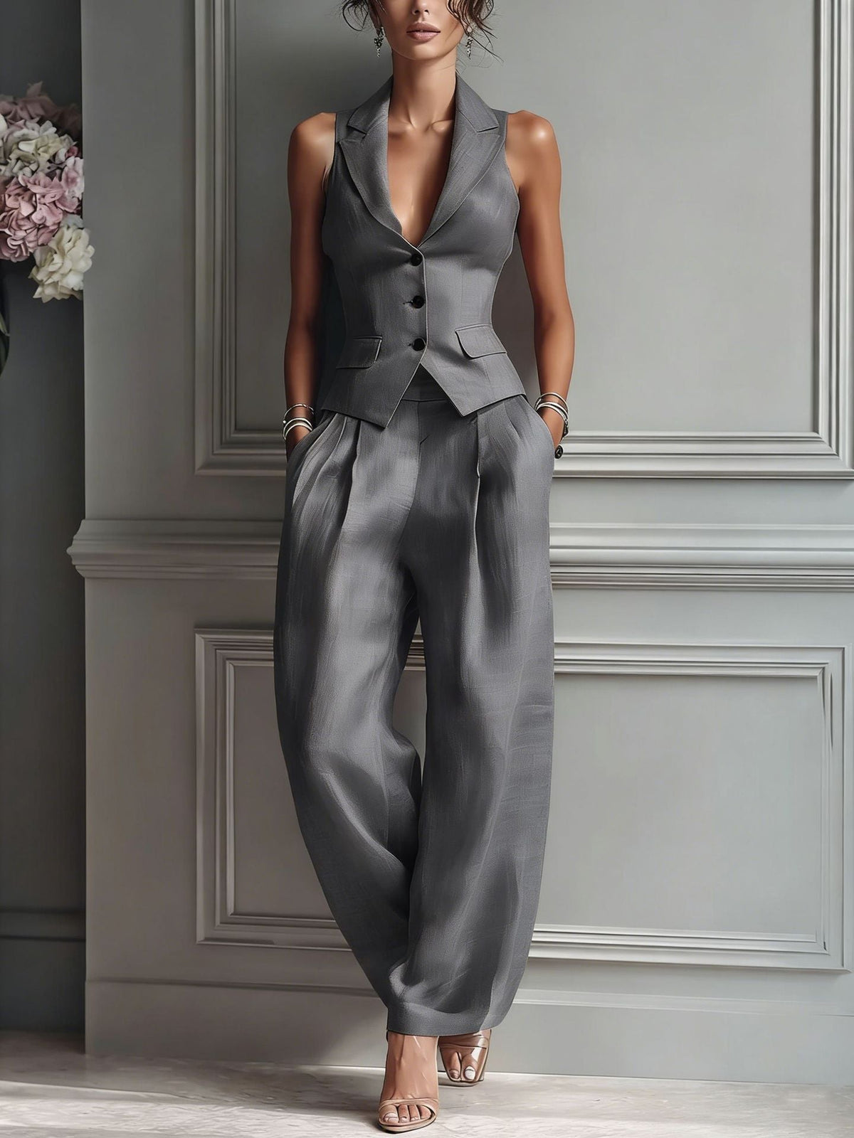 Women’s Two-Piece Set with Top and Trousers Grey