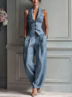 Women’s Two-Piece Set with Top and Trousers Light Blue