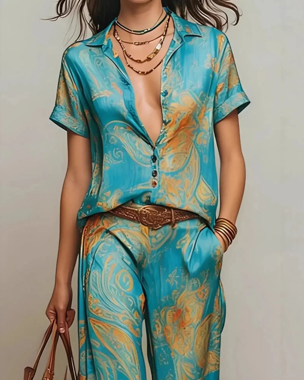 Women’s Elegant Two-Piece Set with Top and Trousers