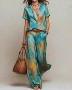 Women’s Elegant Two-Piece Set with Top and Trousers Green