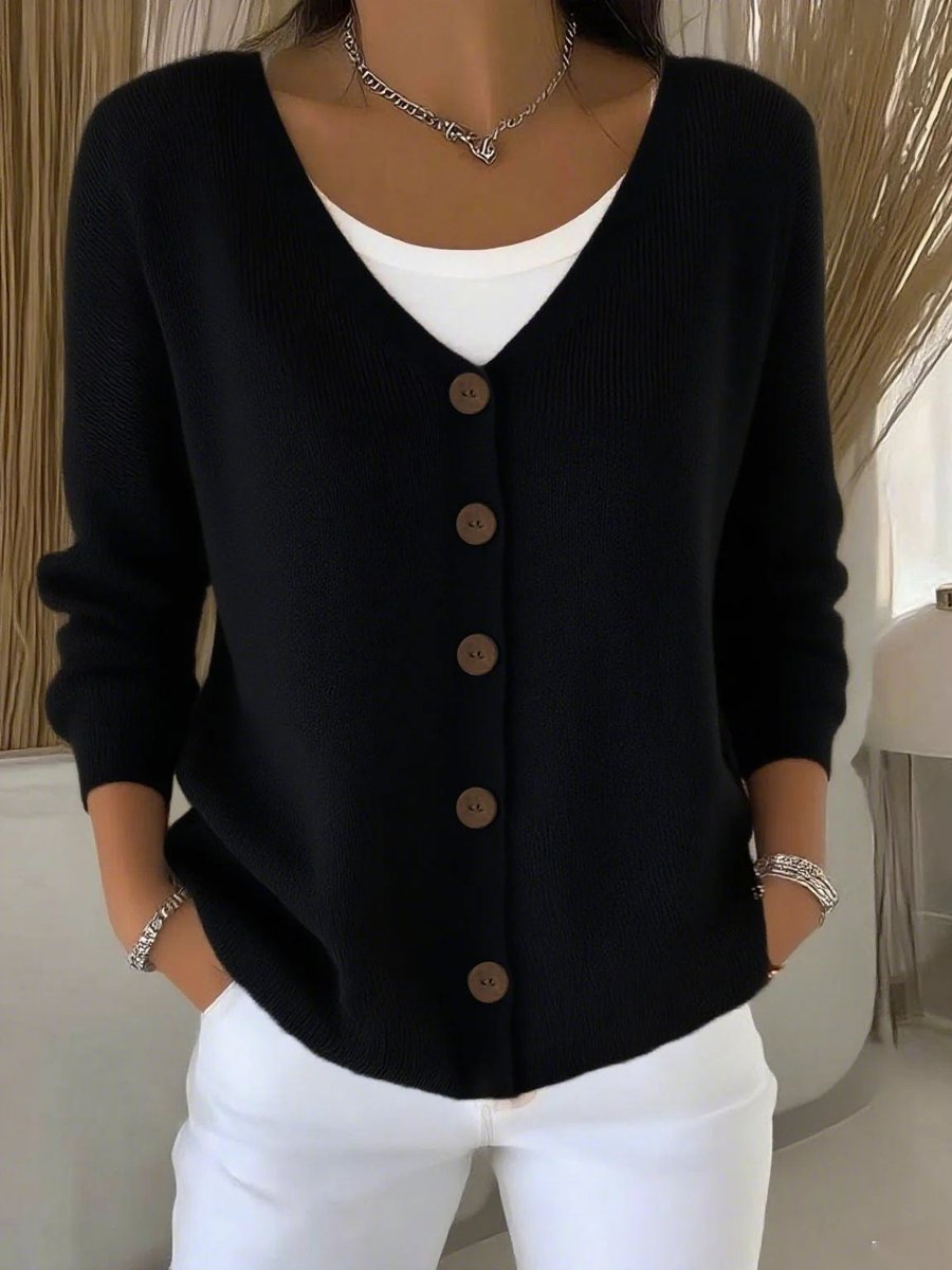 Women’s V-Neck Button-Front Long Sleeve Knitted Cardigan Black