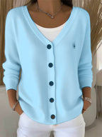 Women’s V-Neck Button-Front Long Sleeve Knitted Cardigan Blue