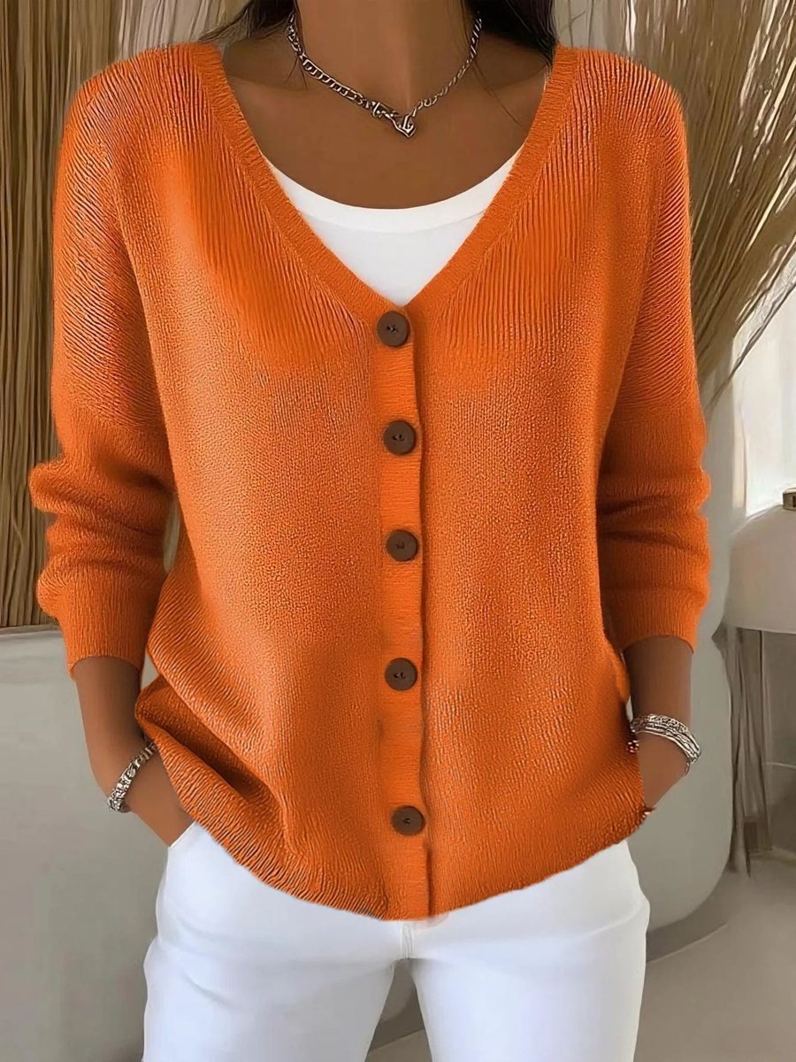 Women’s V-Neck Button-Front Long Sleeve Knitted Cardigan Orange