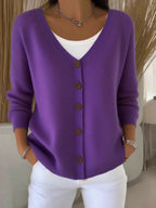 Women’s V-Neck Button-Front Long Sleeve Knitted Cardigan Purple