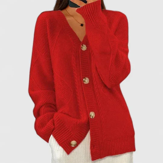 Women’s Comfortable Open-Front Cardigan Red