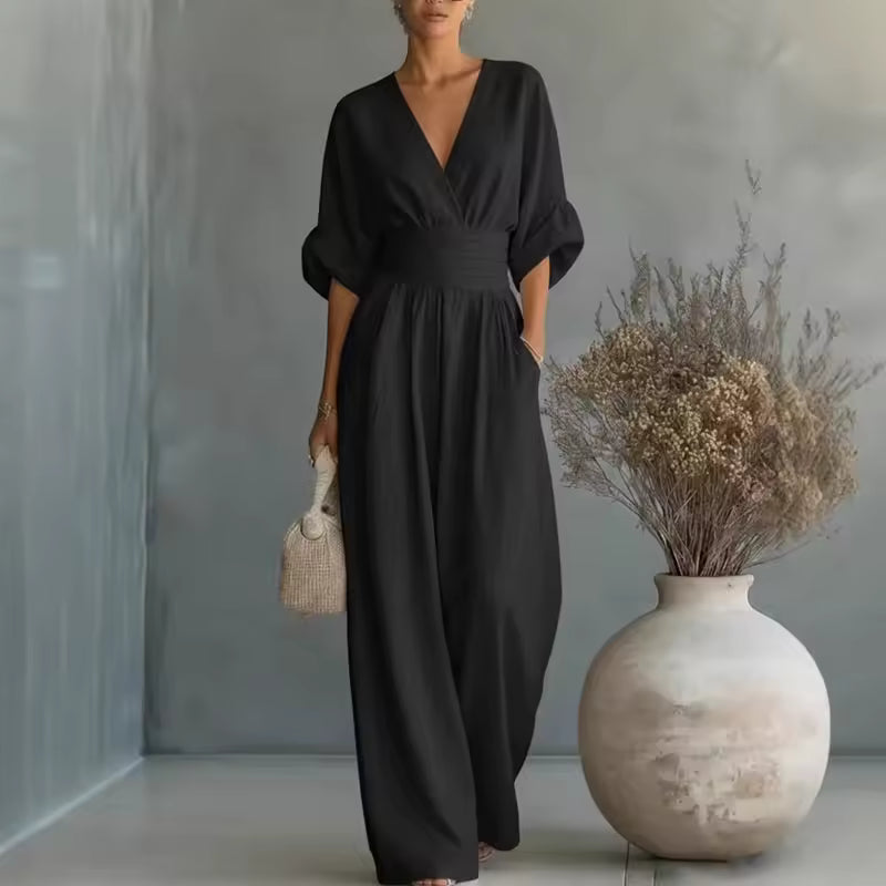 Women’s Elegant Jumpsuit with V-Neck Black