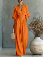 Women’s Elegant Jumpsuit with V-Neck Orange