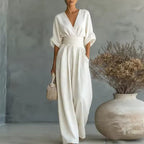 Women’s Elegant Jumpsuit with V-Neck White