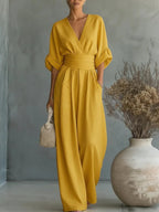 Women’s Elegant Jumpsuit with V-Neck Yellow