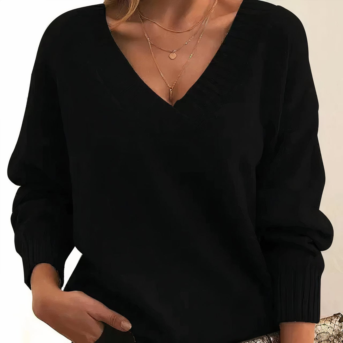 Women’s V-Neck Long Sleeve Knitted Jumper