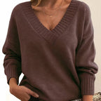 Women’s V-Neck Long Sleeve Knitted Jumper Auburn