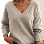Women’s V-Neck Long Sleeve Knitted Jumper Beige
