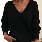 Women’s V-Neck Long Sleeve Knitted Jumper Black