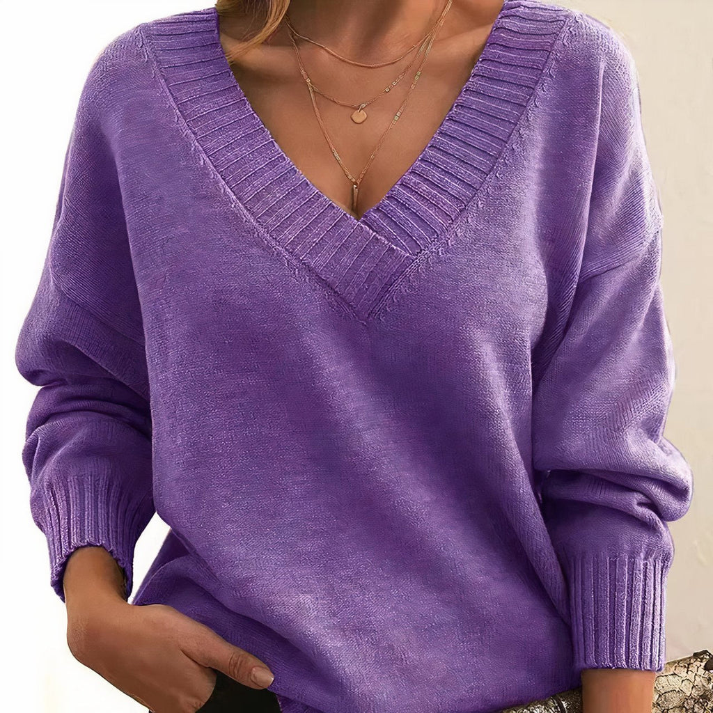 Women’s V-Neck Long Sleeve Knitted Jumper Purple