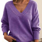 Women’s V-Neck Long Sleeve Knitted Jumper Purple