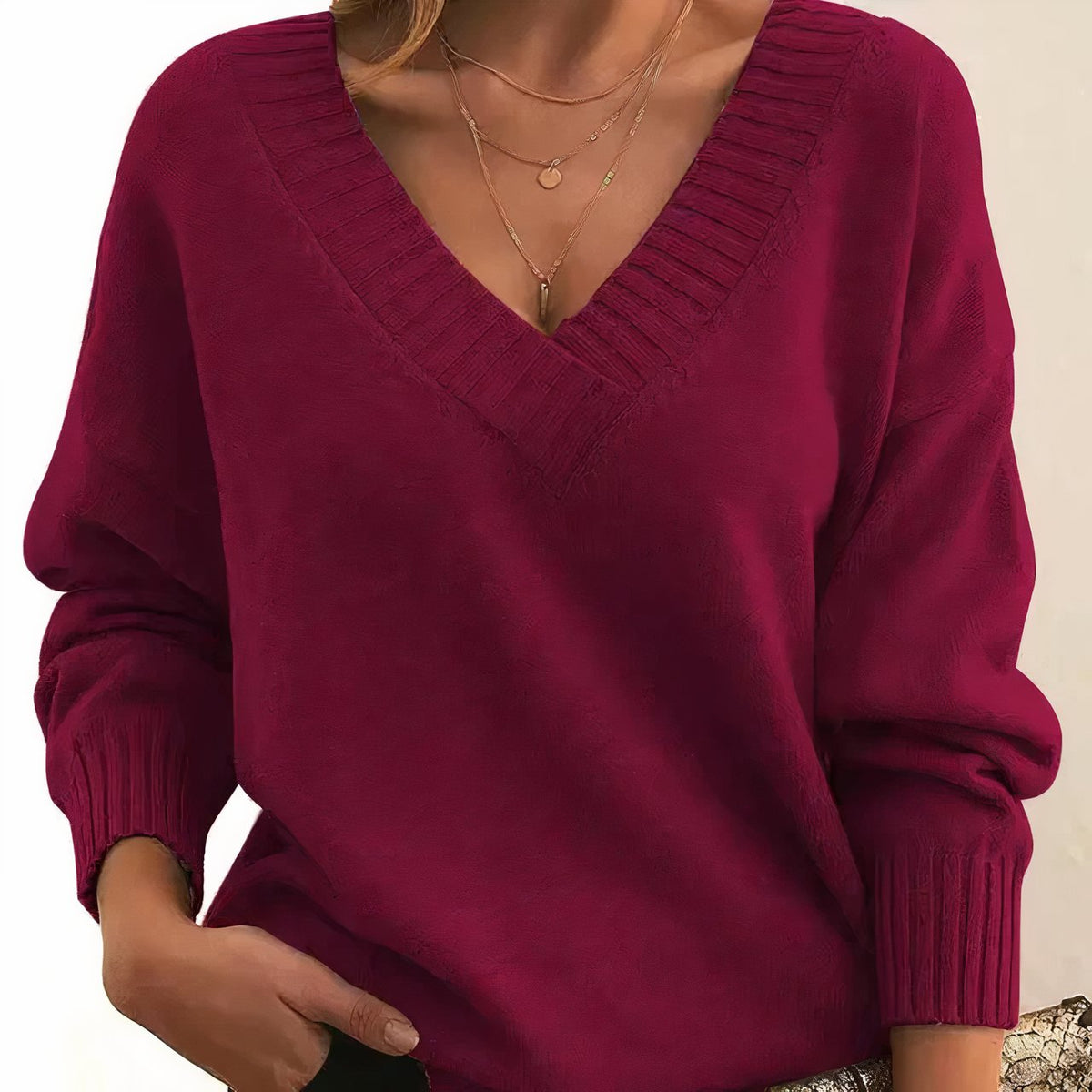 Women’s V-Neck Long Sleeve Knitted Jumper Red