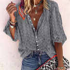 Women’s Printed Button Down Casual Blouse – Effortless Summer Style Gray