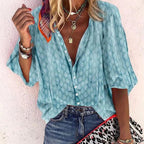 Women’s Printed Button Down Casual Blouse – Effortless Summer Style Blue