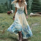 Women’s Stylish Vintage-Inspired Boho Dress Beige