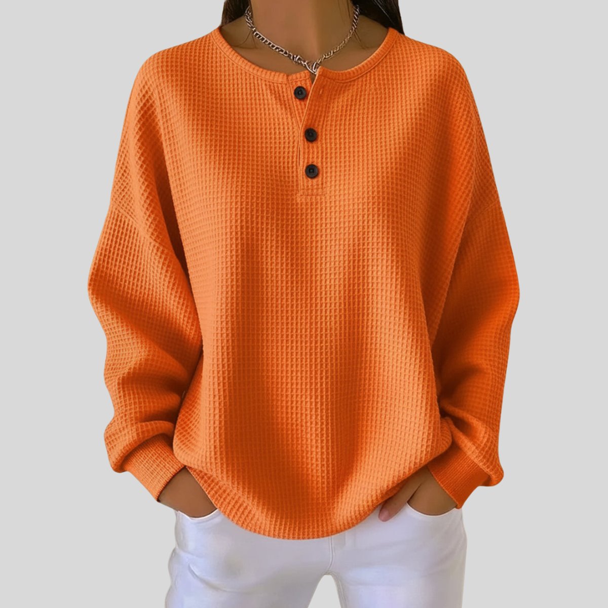 Women’s Oversized Waffle Knit Henley Jumper