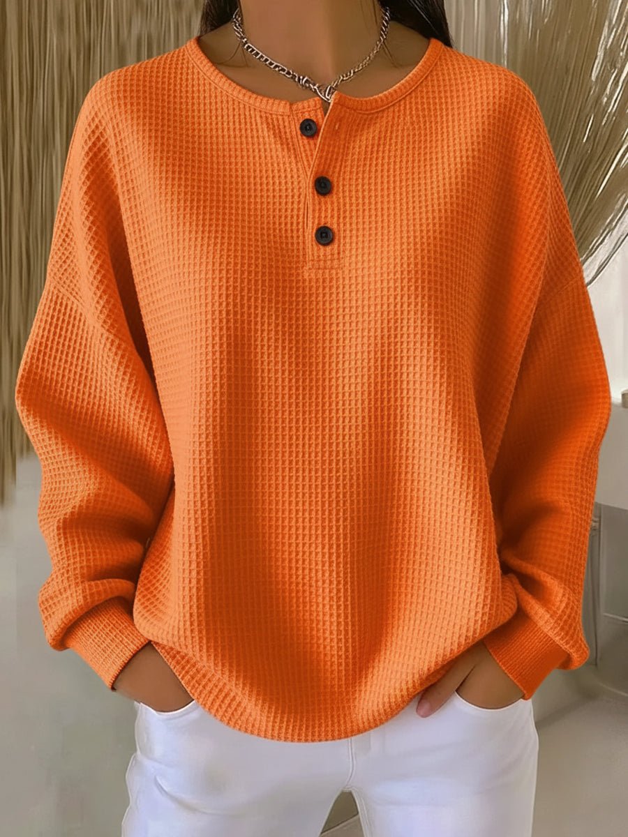 Women’s Oversized Waffle Knit Henley Jumper Orange