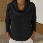 Women’s Warm Waffle Knit Jumper with Elegant Cowl Neck Black