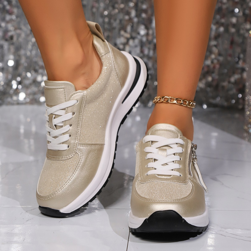 Women’s Wide Fit Cushioned Comfort Trainers Gold