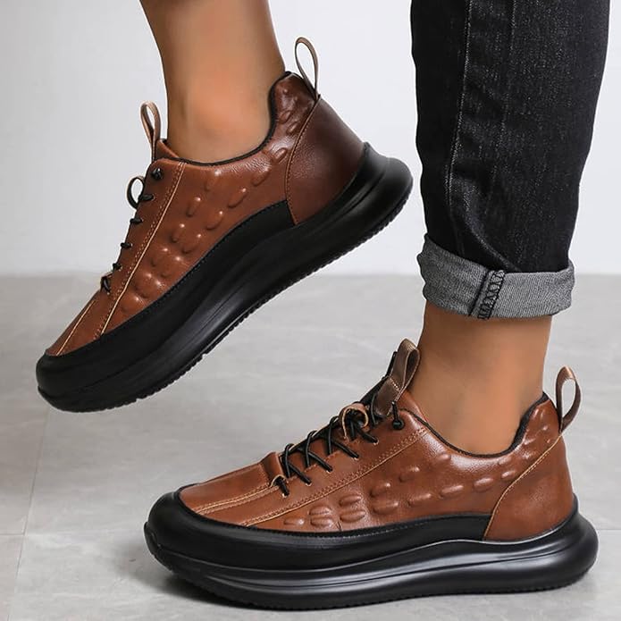 Women’s Comfortable Wide Fit Leather Trainers with Arch Support Brown