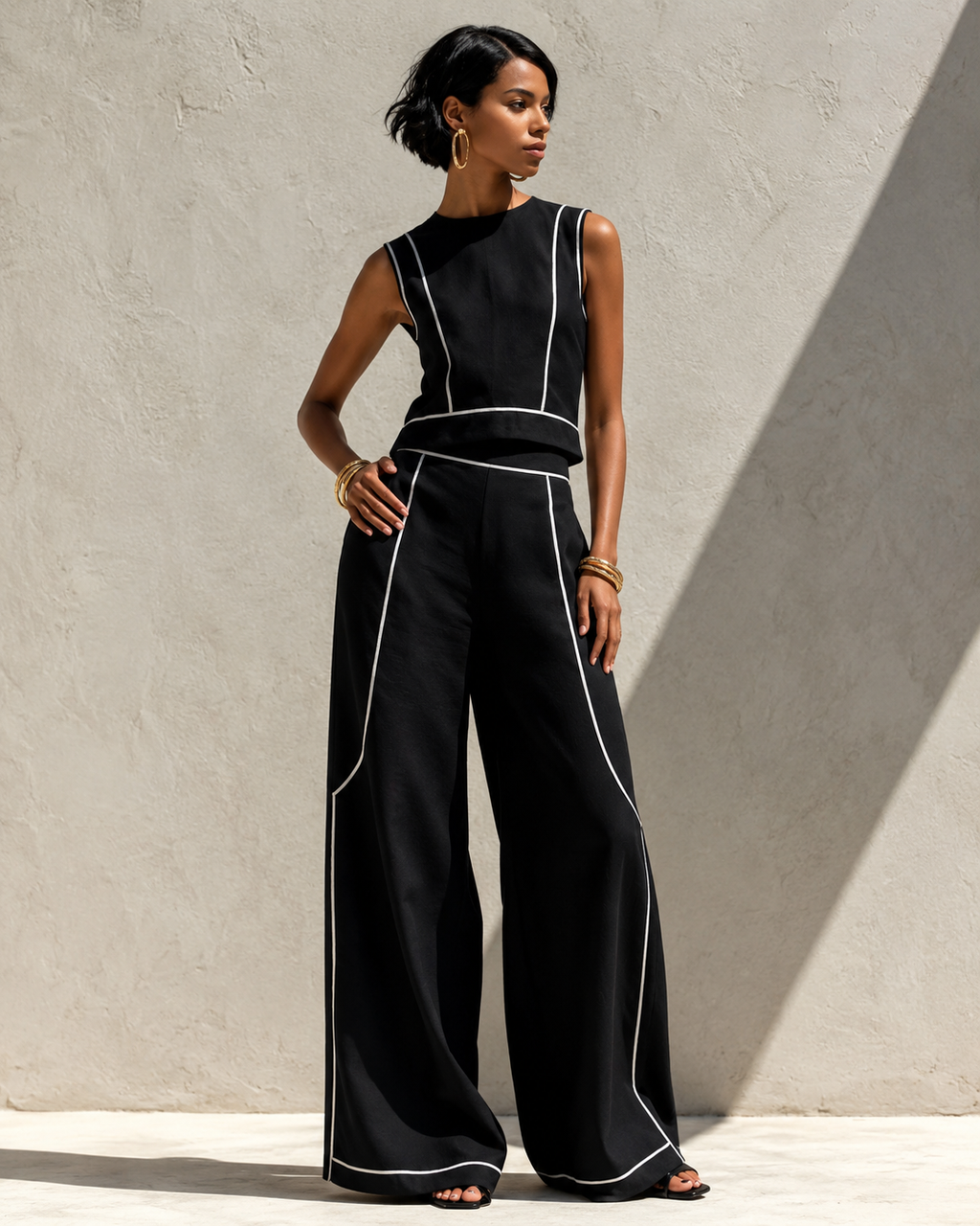 Women’s Elegant Two-Piece Set with Top and Trousers Black