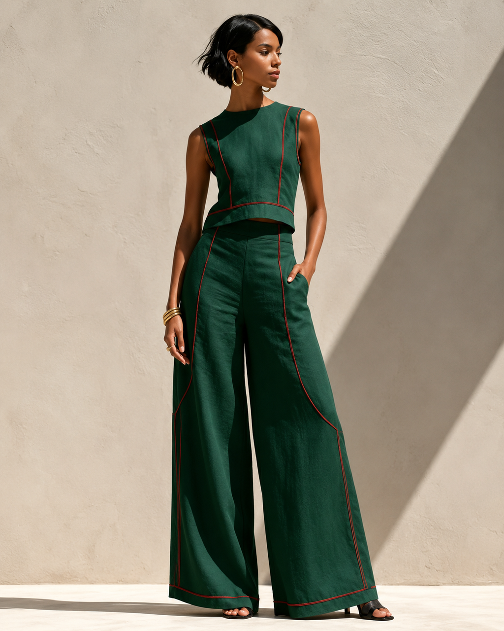 Women’s Elegant Two-Piece Set with Top and Trousers Green