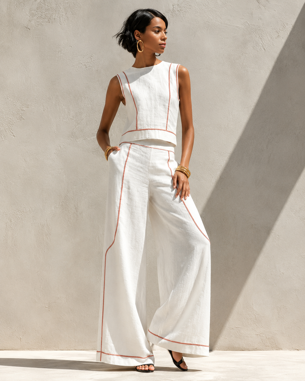 Women’s Elegant Two-Piece Set with Top and Trousers White