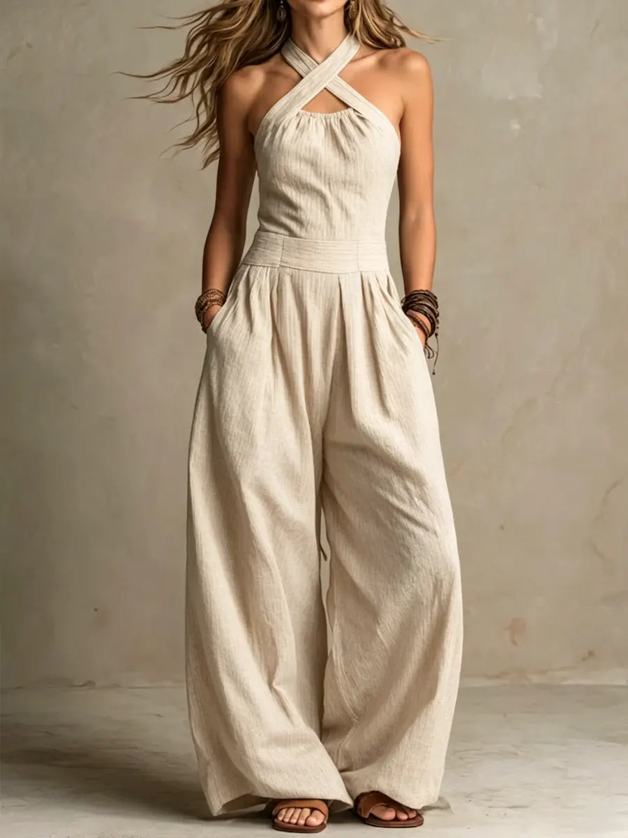 Women’s Elegant Wide-Leg Jumpsuit Beige