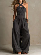Women’s Elegant Wide-Leg Jumpsuit Black