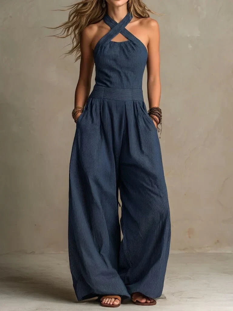 Women’s Elegant Wide-Leg Jumpsuit Navy
