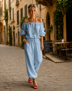 Women’s Casual Wide-Leg Jumpsuit Light Blue