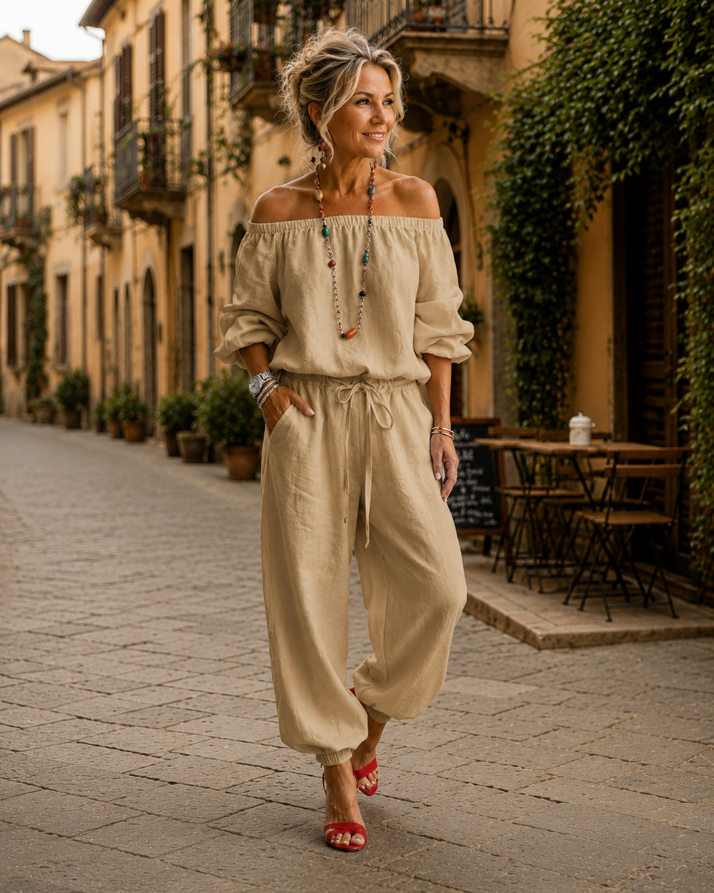 Women’s Casual Wide-Leg Jumpsuit Light Khaki