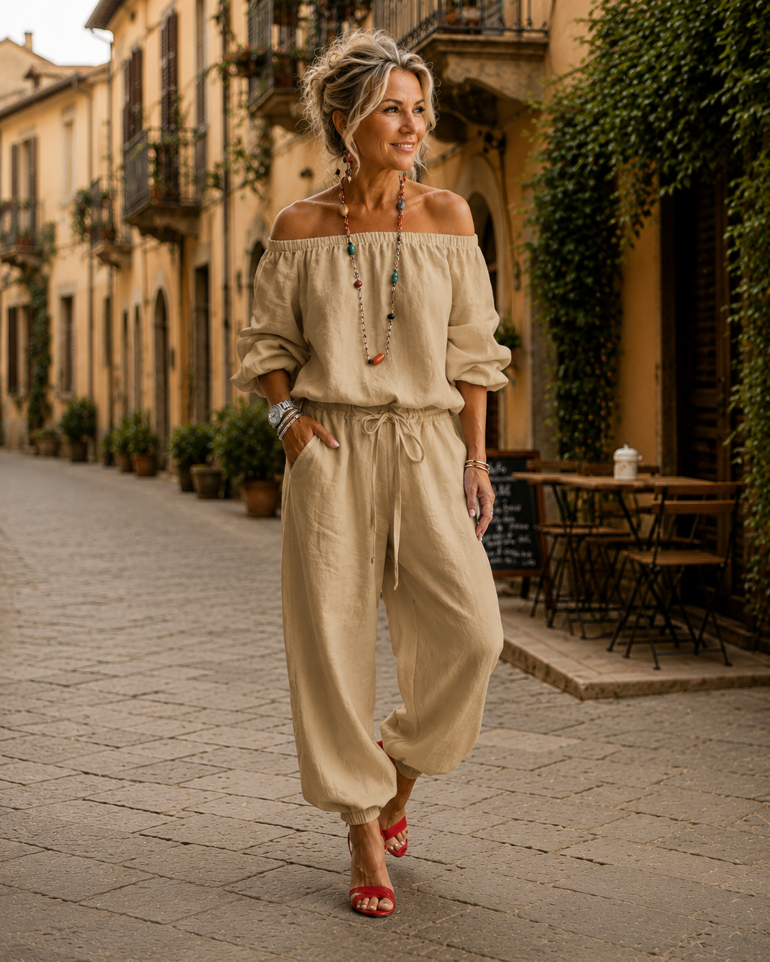 Women’s Casual Wide-Leg Jumpsuit Light Khaki